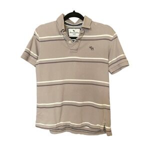 Abercrombie Shirt Youth Boys Large Short Sleeve Polo Gray Striped Preppy